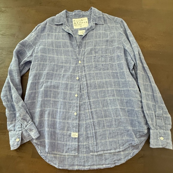 Frank & Eileen Blue Linen Casual Button Down Shirt USA - Picture 1 of 8